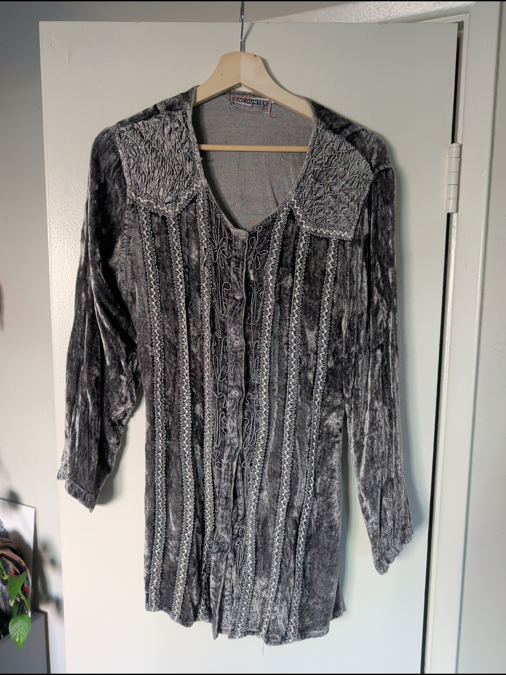 Grey Velvet Button Up Blouse/Dress